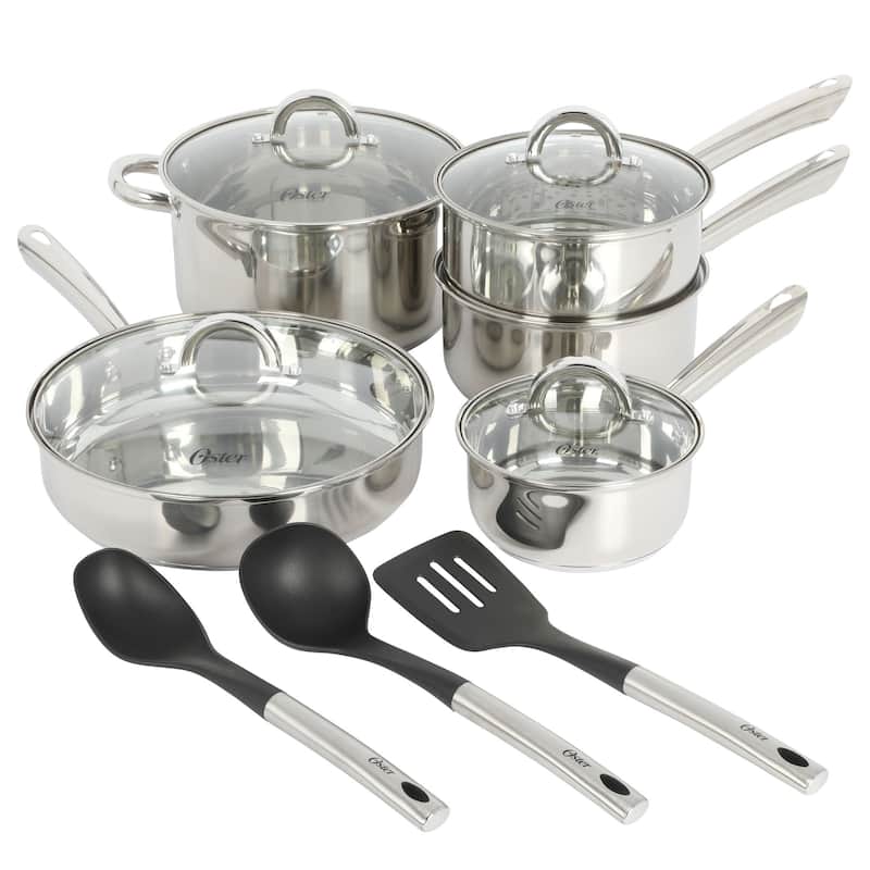 Oster Sangerfield 12 Piece Stainless Steel Cookware Set W/ Kitchen Tools