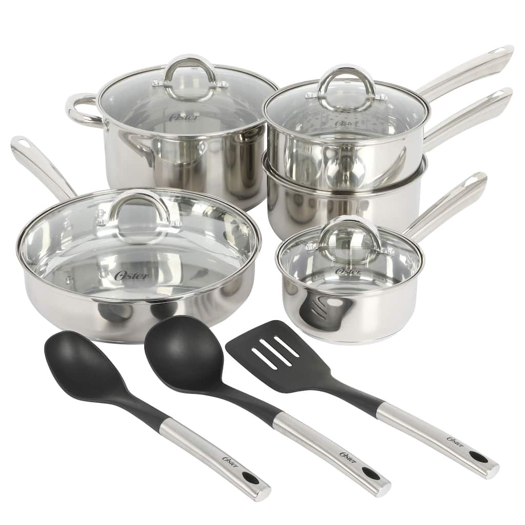 Oster Sangerfield 12 Piece Stainless Steel Cookware Set W/ Kitchen Tools