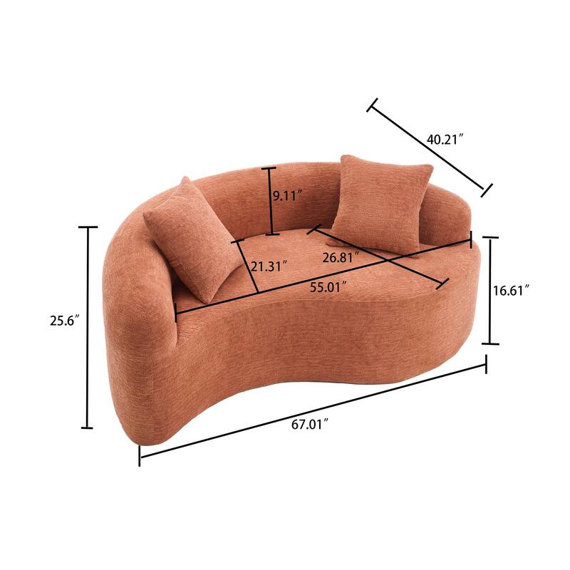 Modern 2-Seater Frame-Free Compressed Curved Chenille Upholstered Loveseat Sofa
