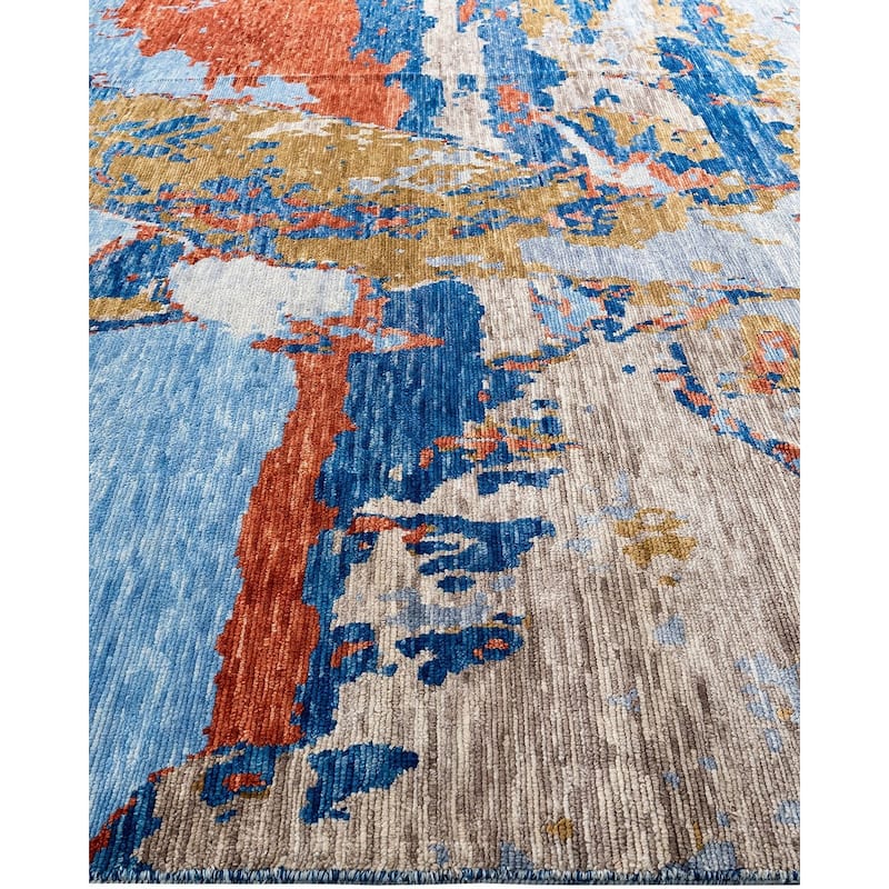 Modern One-of-a-Kind Handmade Area Rug - Blue, 9' 0" x 12' 0" - 9' 0" x 12' 0"