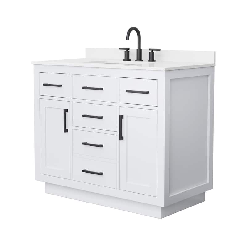 Beckett TK 42-inch Single Vanity, 3 Hole Quartz Top - White, Black Trim, White Quartz Top