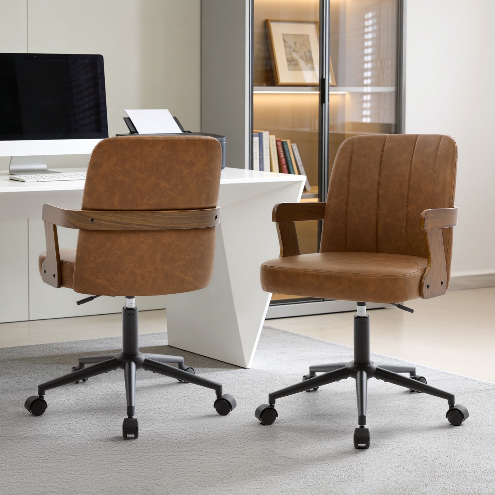 Swivel Home Office Chair Adjustable Height Desk Chair with Wheels and Armrests - 32.7"-36.6"H x 19.9"W x 22.8"D