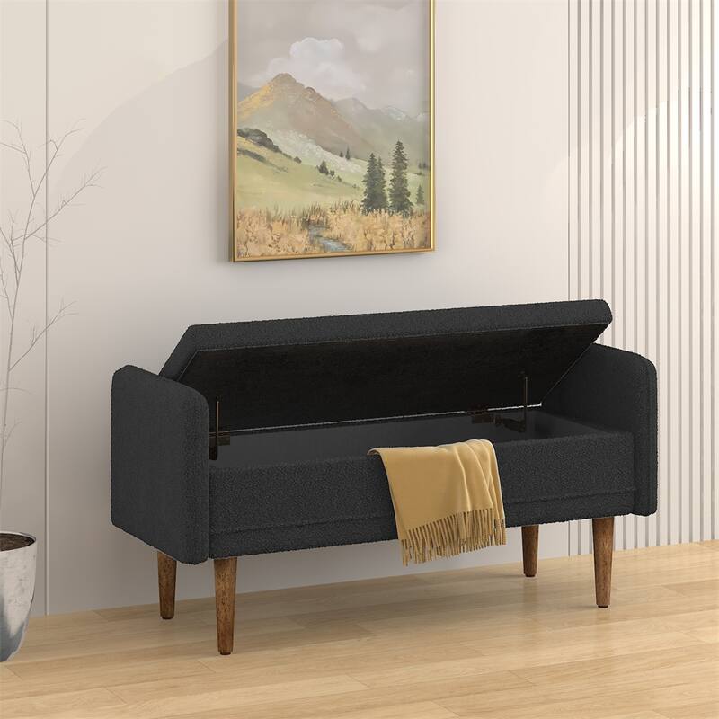 Teddy Velvet Storage Stool,With Storage Space,Suitable For Apartments - Black
