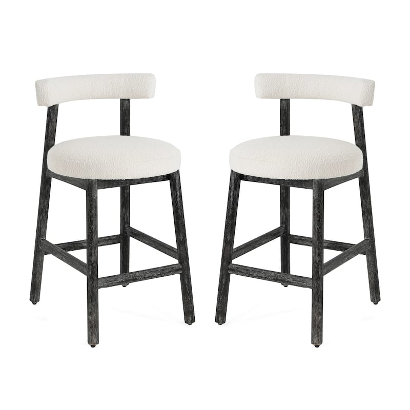 Christopher Knight Home - Riven Natural Rubberwood 26.77" Counter Stool Set with Beige Upholstery