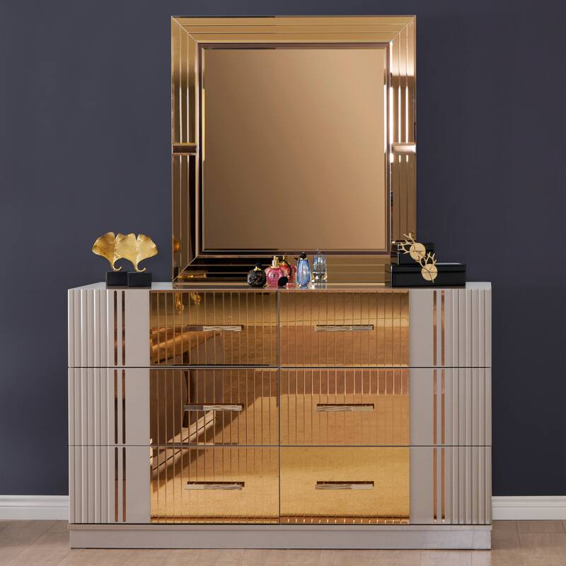Lorenzo Modern Style Mirror Accent 4PC/5PC Bedroom set Made with Wood