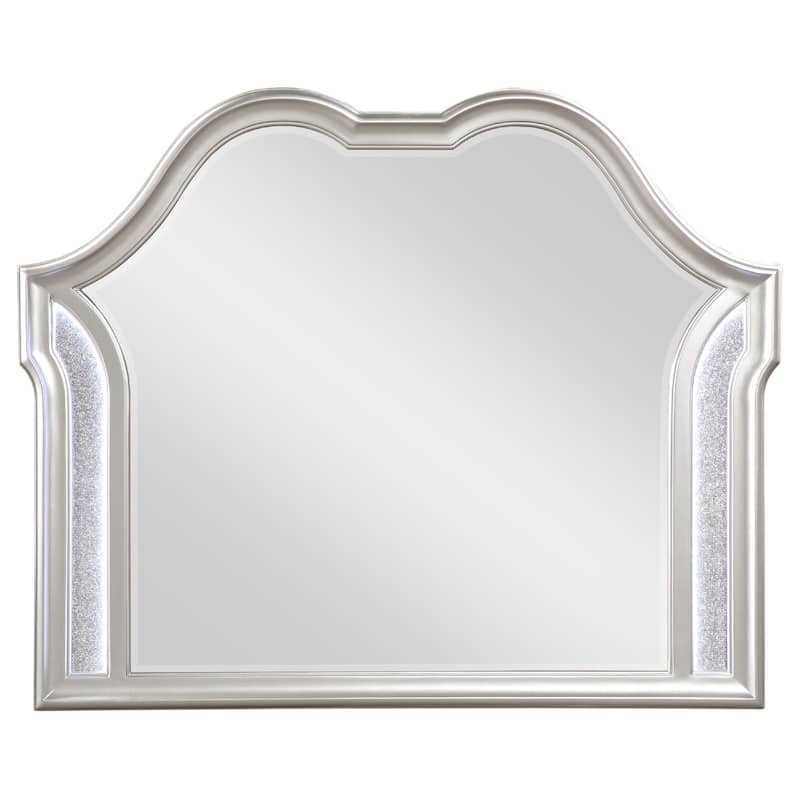 Nive Dresser Mirror, Silver Wood Frame, Double Arch Top, 40 Inch - Silver Oak