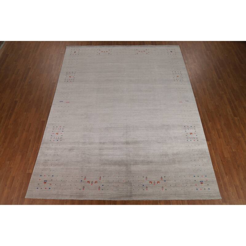 Tribal Gray Gabbeh Indian Area Rug Handmade Wool Carpet - 9'3" x 12'0"