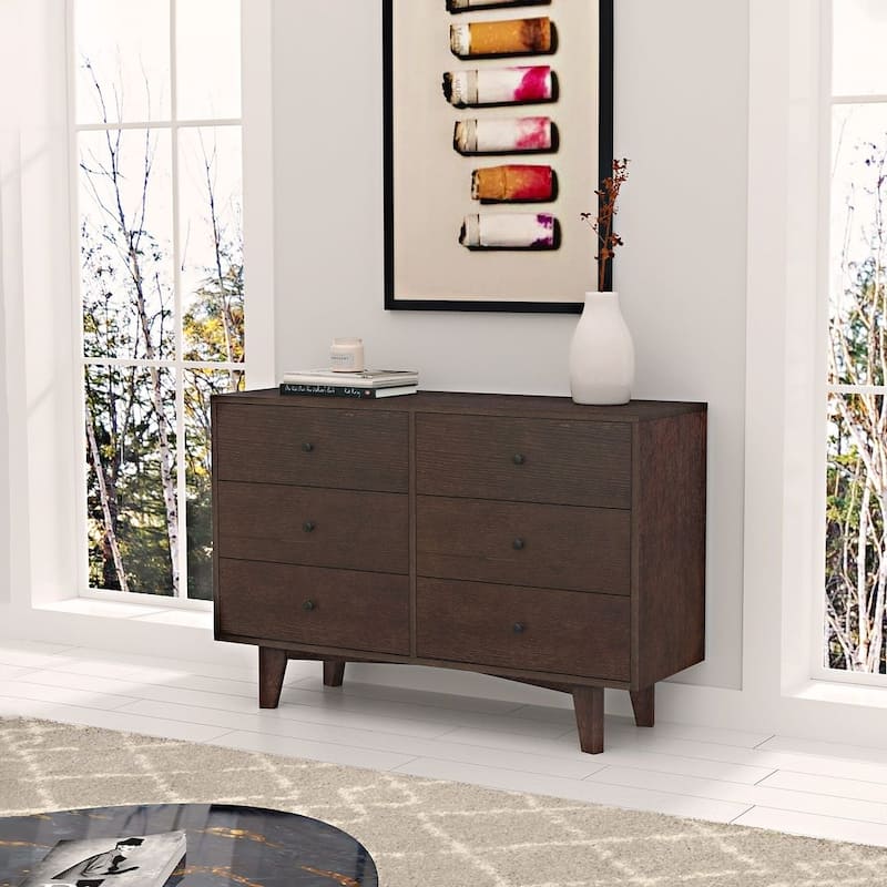 Modern Auburn Solid Wood Dresser Chest of Drawers with Retro Round Handle