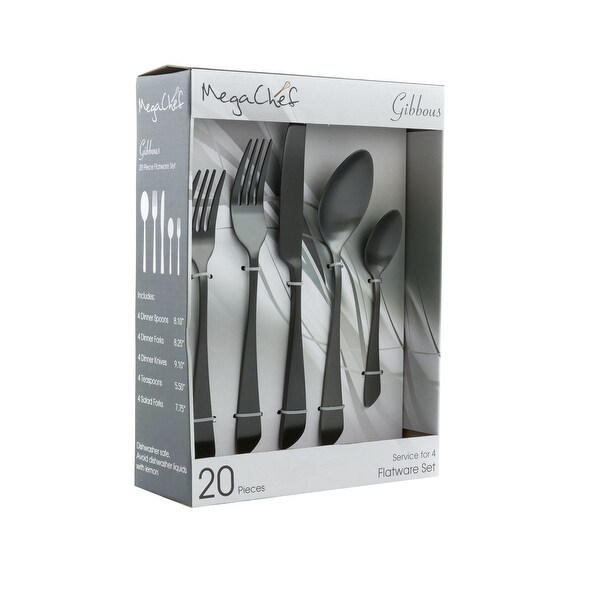 MegaChef Gibbous 20 Piece Flatware Utensil Set Stainless Steel