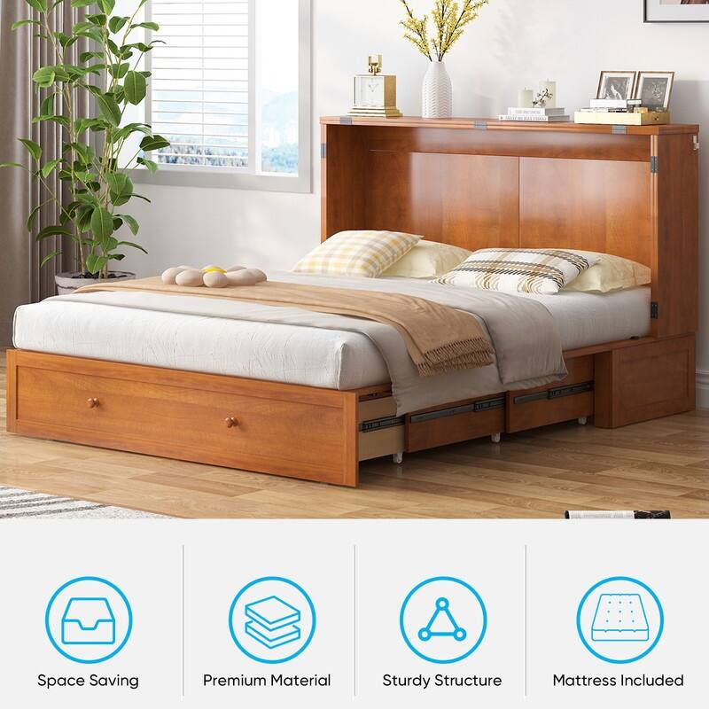 Mixoy Queen Horizontal Murphy Chest Bed with Mattress,Charging Station