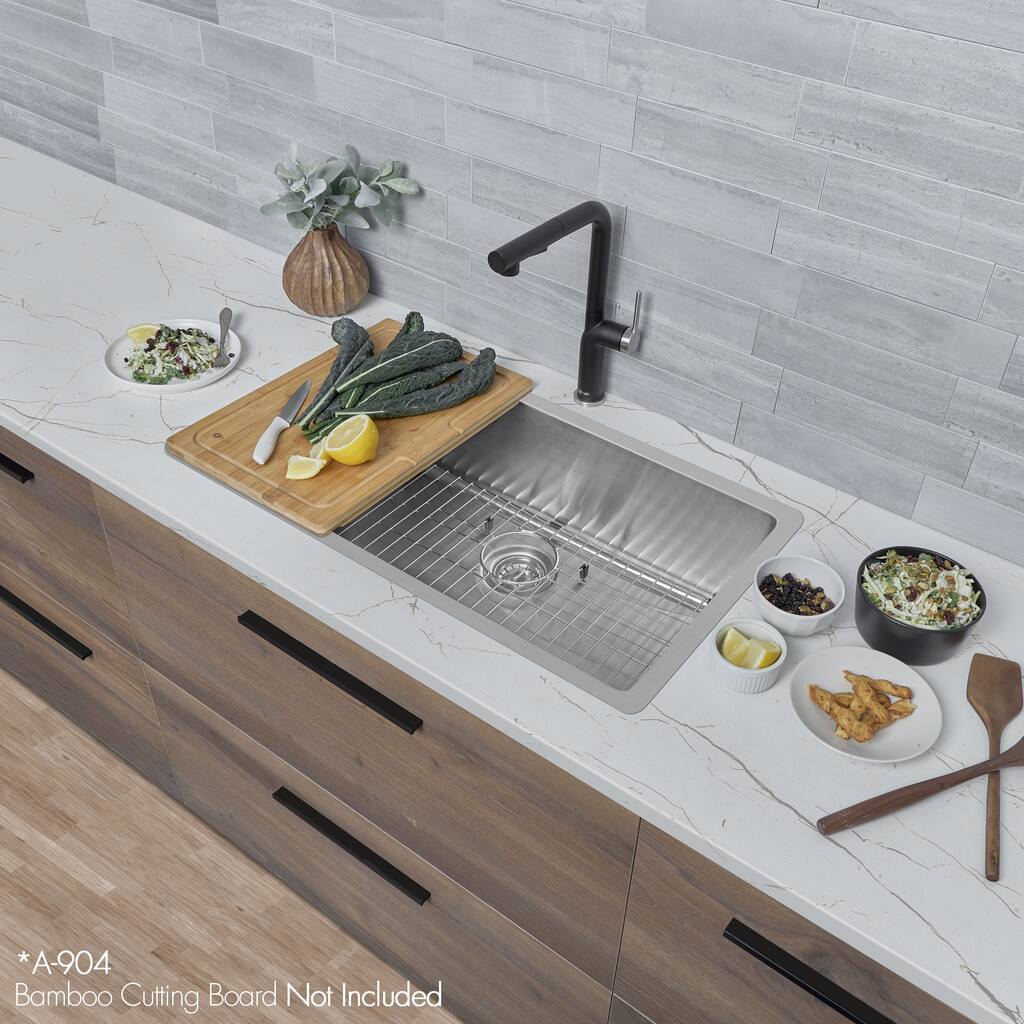 STYLISH Dual-Mount 31" Single-Bowl Stainless Steel Kitchen Sink with Grid and Strainer - 31" x 18" x 9"