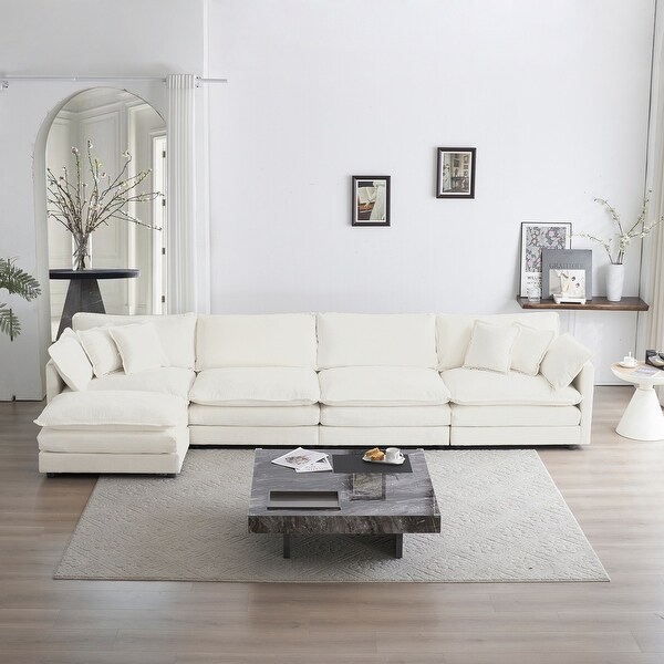 Modular White Sectional Sofa Living Room Sofa Set with Ottoman L Shaped Chenille Couch 5 Seater Convertible Sleeper Couch Bed Bath Beyond 39424607