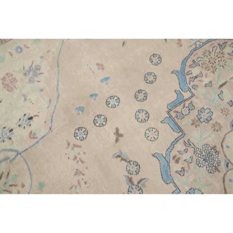Hand Knotted Oriental 100% Wool Carpet Traditional Floral Beige & Ivories Tabriz Area Rug - 12' 6'' X 9' 9''