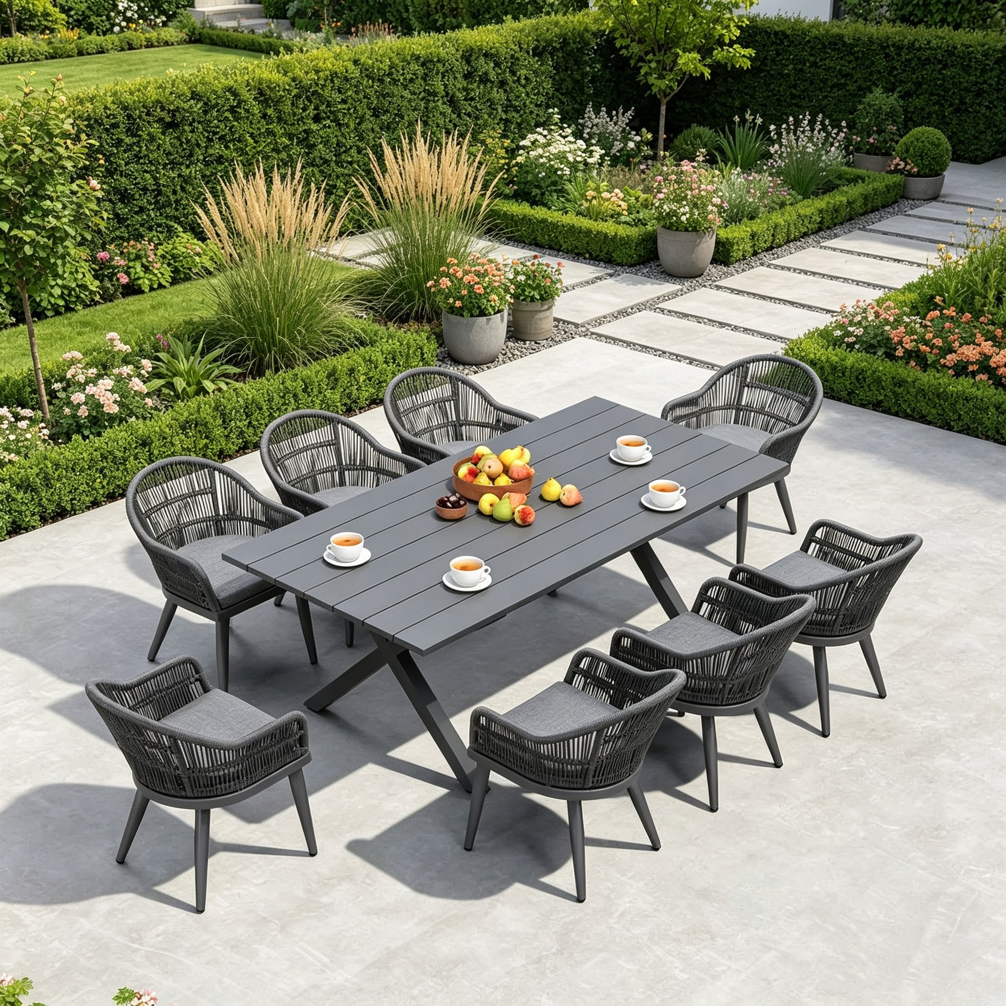 PURPLE LEAF Patio Dining Set with Outdoor Aluminium Dining Table and Woven Rattan Chairs