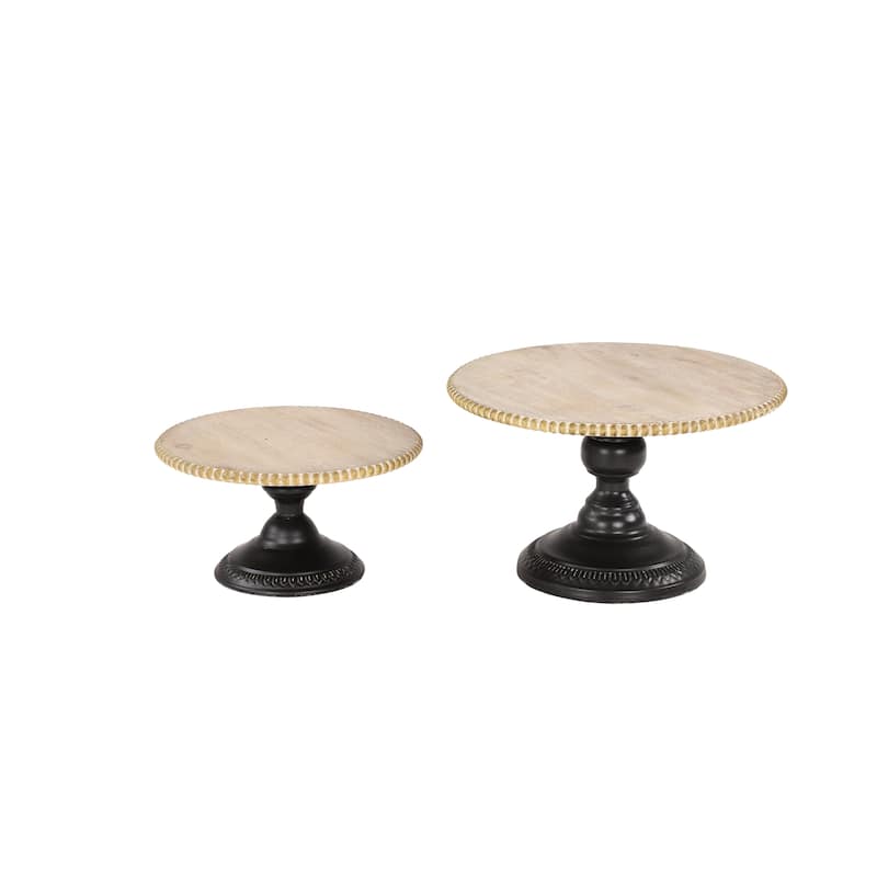 Light Brown Wood Cake Stand with Black Base (Set of 2) - 13 x 13 x 8 Round