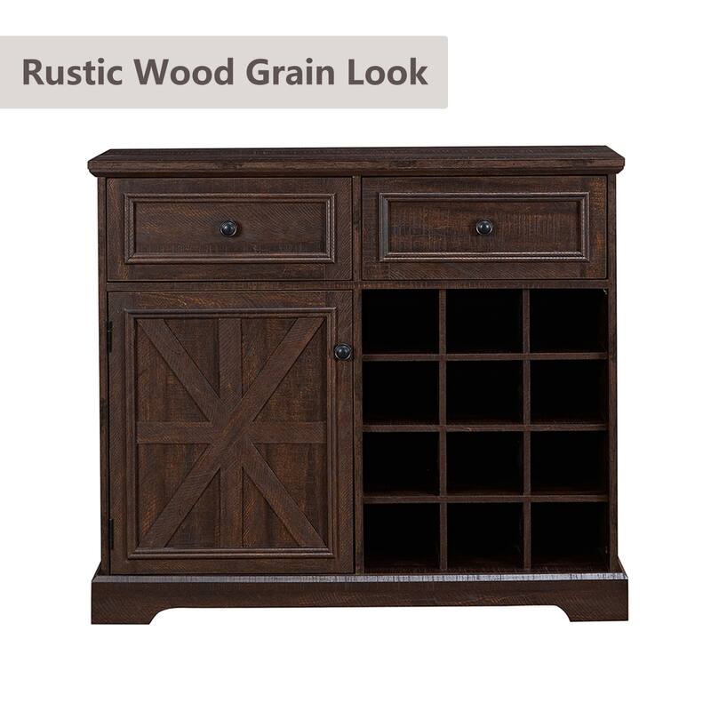 Barn Door Buffet Bar Cabinet With Drawers And Storage Shelves
