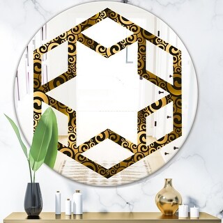 Designart 'Gold and Black Swirl I' Printed Modern Round or Oval Wall ...