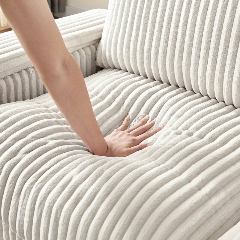 White Lounge Sleeper Bed Loveseat Sofa with Storage & USB Port, 2-Seater Sofa Couch with Square Armrests