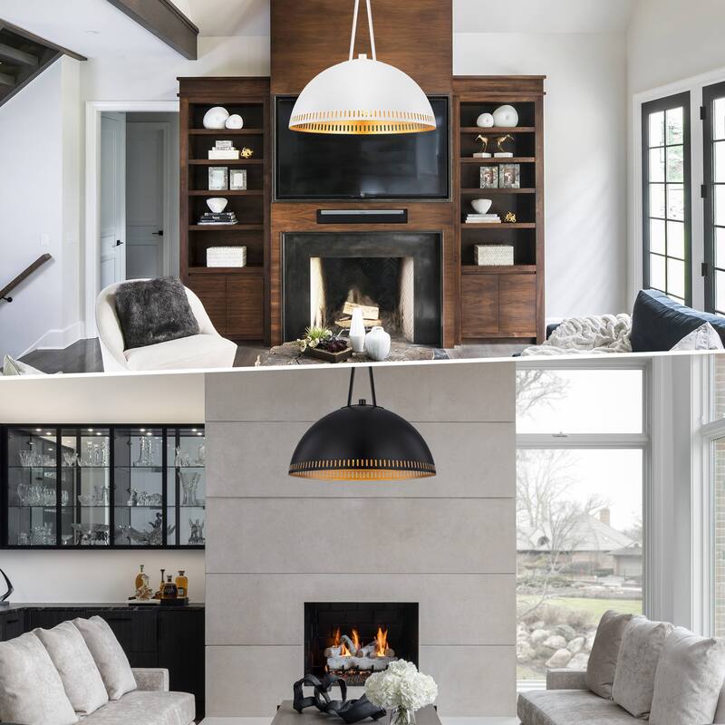 Modern Dome Pendant Light with Gold Interior Kitchen Lamp - Dia.16-in