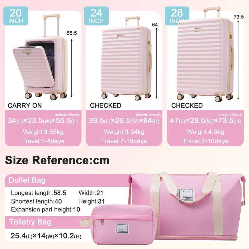 Luggage Sets 5 Piece with Front Opening, Hardside Expandable Carry on Suitcase, with Spinner Wheels, TSA Lock, USB Port