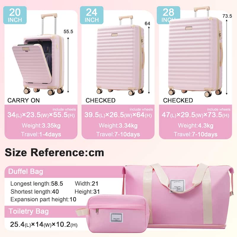 Luggage Sets 5 Piece with Front Opening, Hardside Expandable Carry on Suitcase with Spinner Wheels TSA Lock USB Port Cup Holder