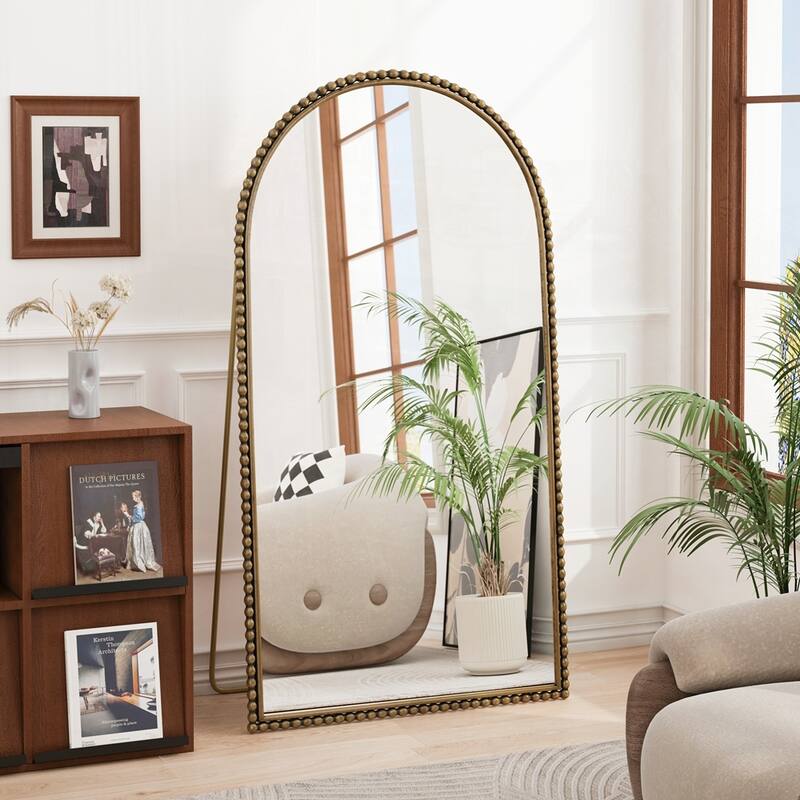 Iron Arch Retro Full Length Mirror With Supporting Feet - Gold
