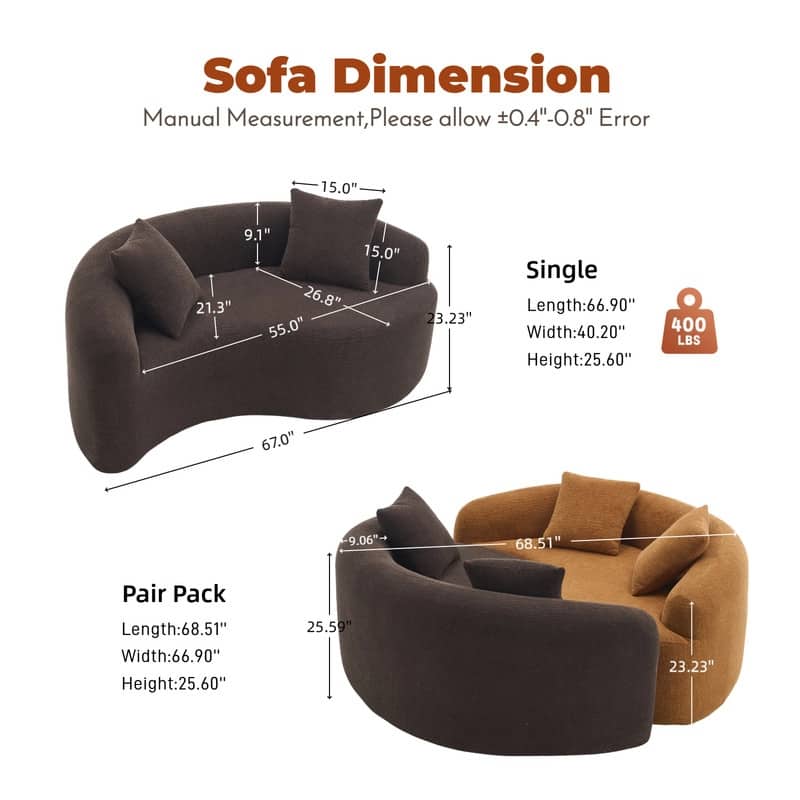 Single S-Curved Chenille Sofa Chair, No Assembly