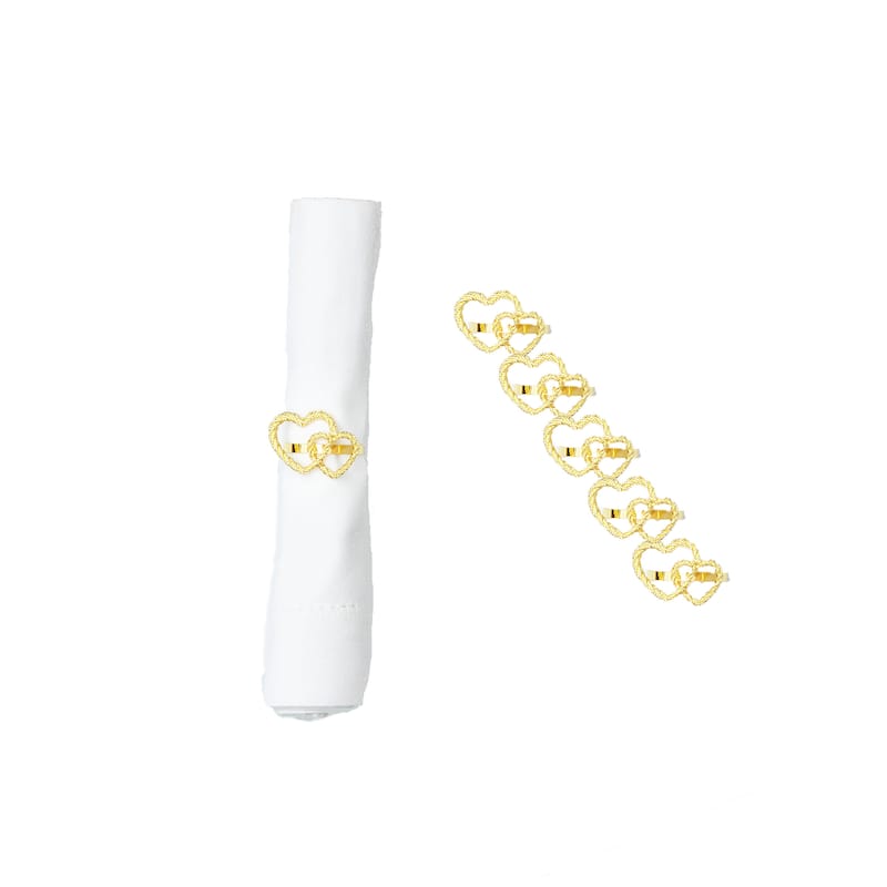 Gold Heart Wedding Napkin Ring Set of 6 - Set of 6