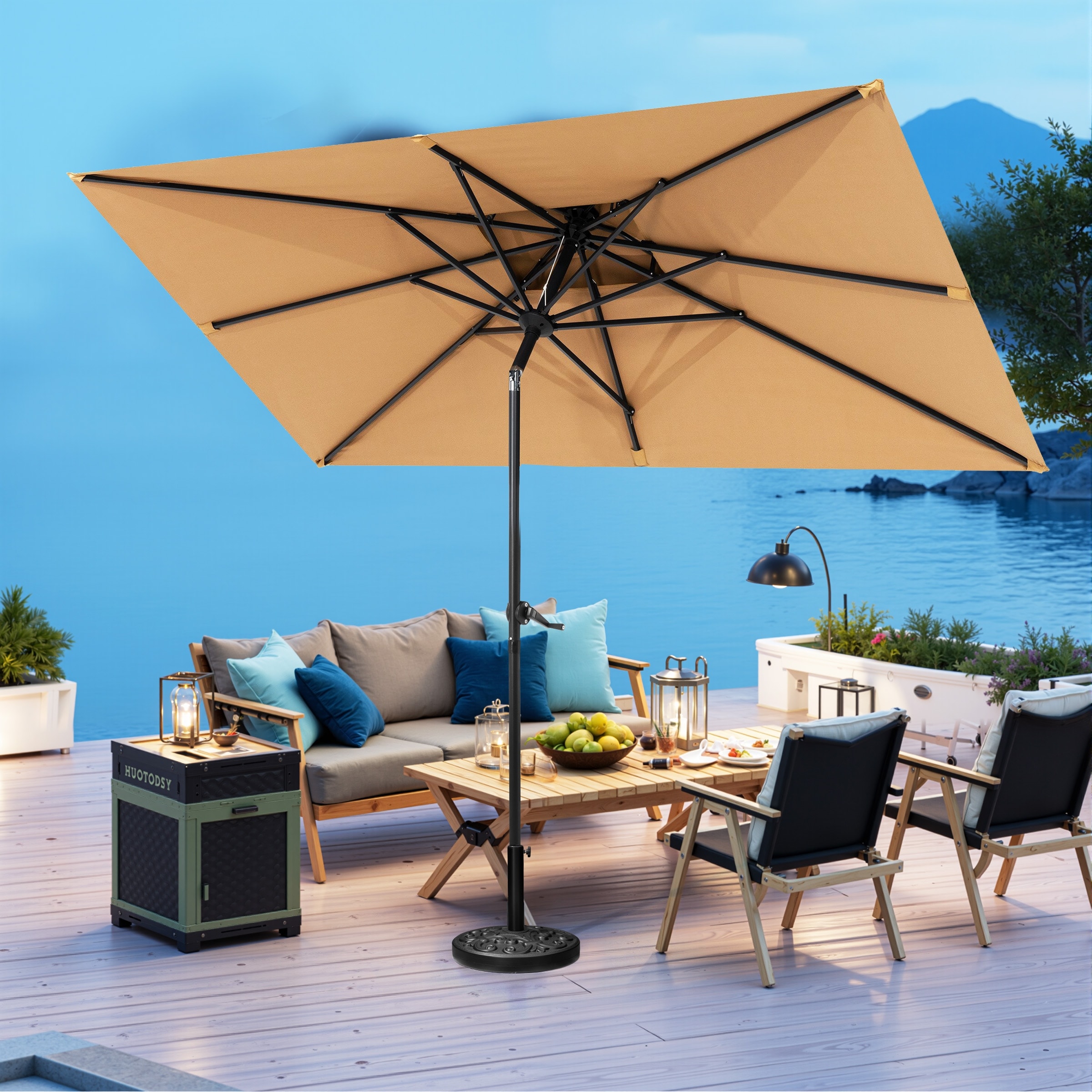 10 x 6.5 Ft Double Top Market Patio Umbrella with Base