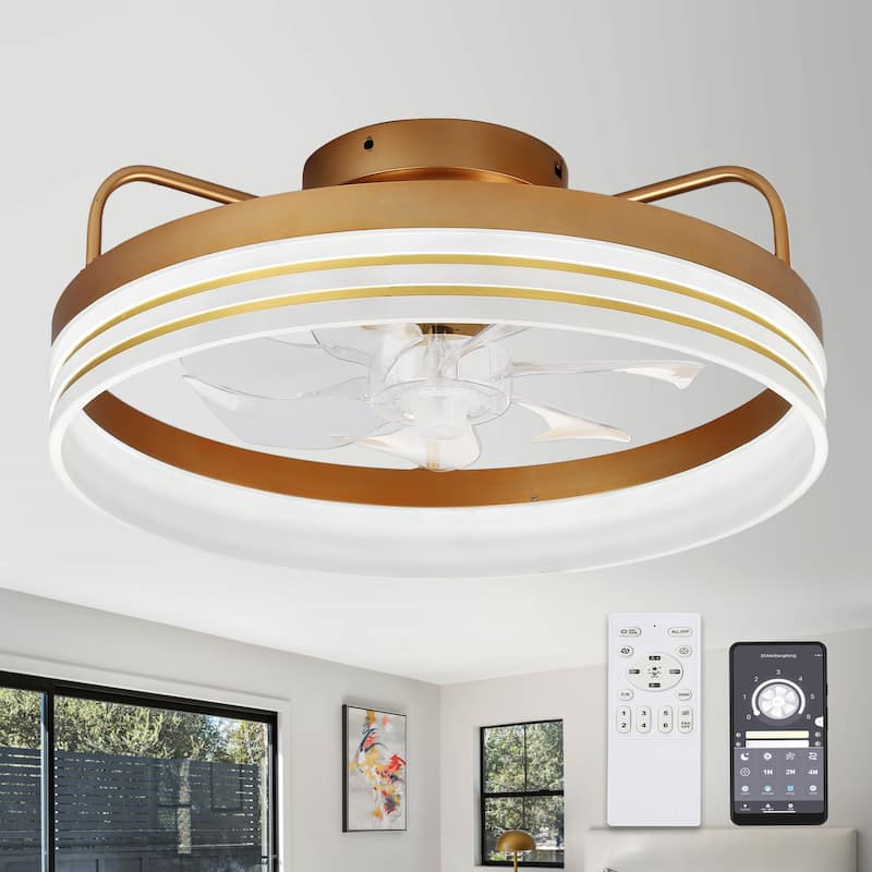 Cusp Barn 20-In Low Profile Fandelier Ceiling Fan with Light, Modern Flush Mount Dimmable LED Ceiling Light with APP Control