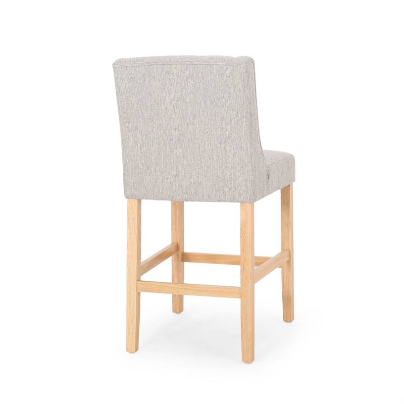 Seliva Counter Stool Chair Set of 2, Light Gray Fabric, Tufted, Brown Wood