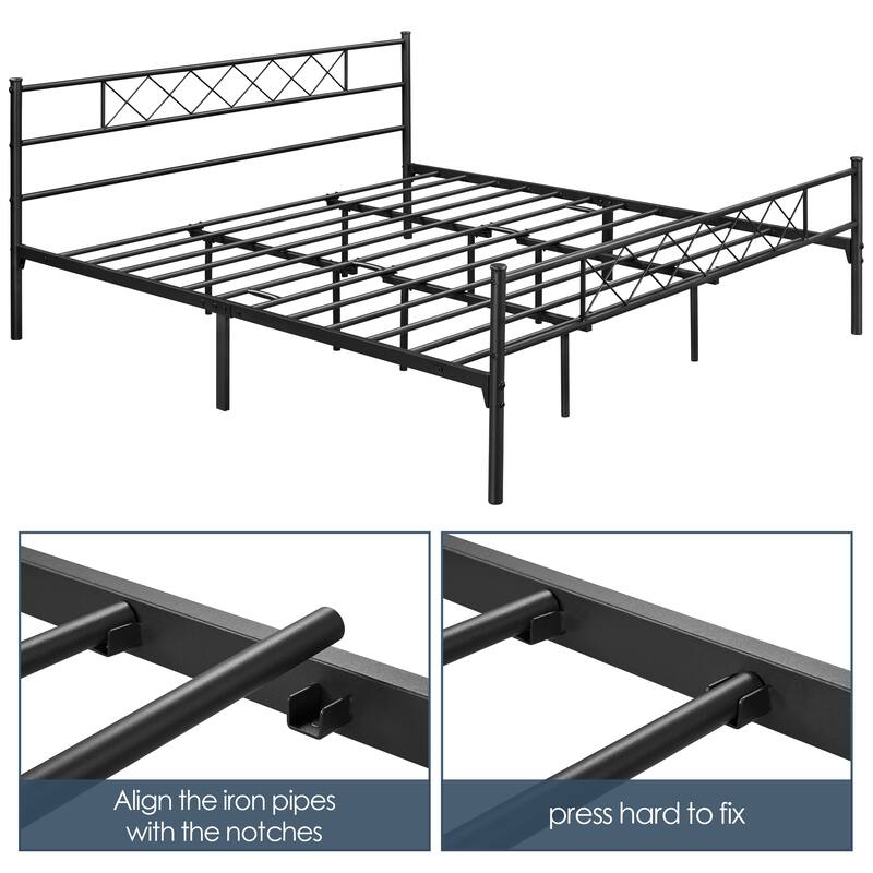 Yaheetech Metal Bed Frame Mattress Foundation with Headboard and Footboard