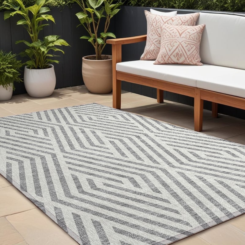 Alnaz Sleek Geometric Weather Resistant Blended Style Outdoor Rug - 9' X 12' - Multi