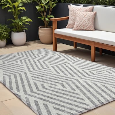 Alnaz Sleek Geometric Weather Resistant Blended Style Outdoor Rug