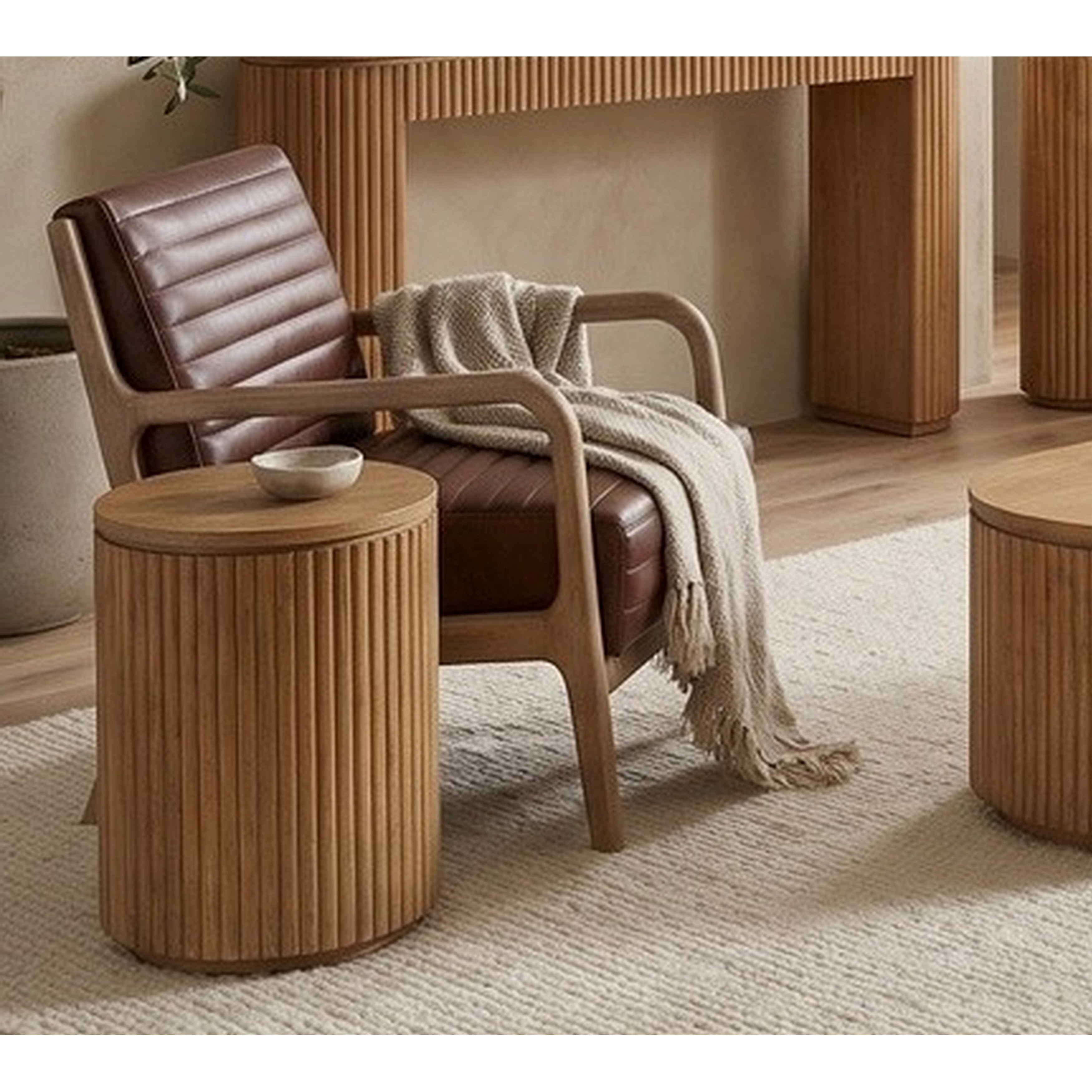 Brown Upholstered Accent Arm Chair with Brown Solid Wood Frame
