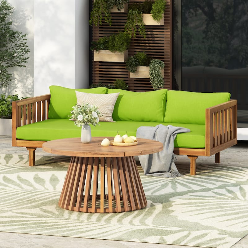 Christopher Knight Home - Claremont 3-Seater Daybed + Acacia Wood Table Patio Furniture Set