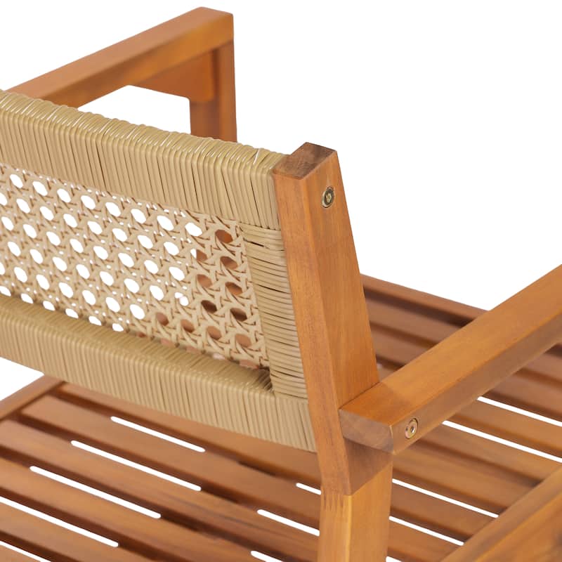 Christopher Knight Home - Modern Outdoor & Indoor Acacia Wood Dining Chairs Set with Wicker Backrest and Armrests