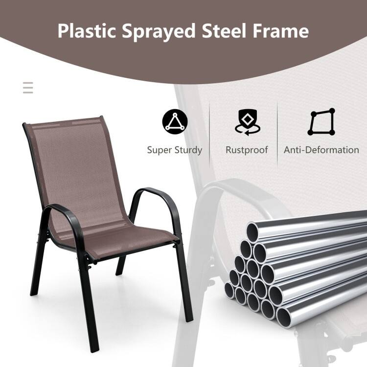 4 Pieces Stackable Patio Dining Chairs Set with Armrest - 29" x 21.5" x 35.5" (L x W x H)