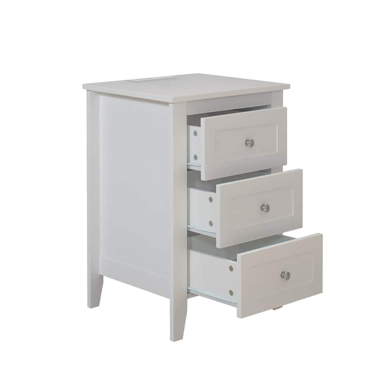 3 Drawer Nightstand with Charging Station and USB Ports & Power Outlets,Wooden Bed Side Table