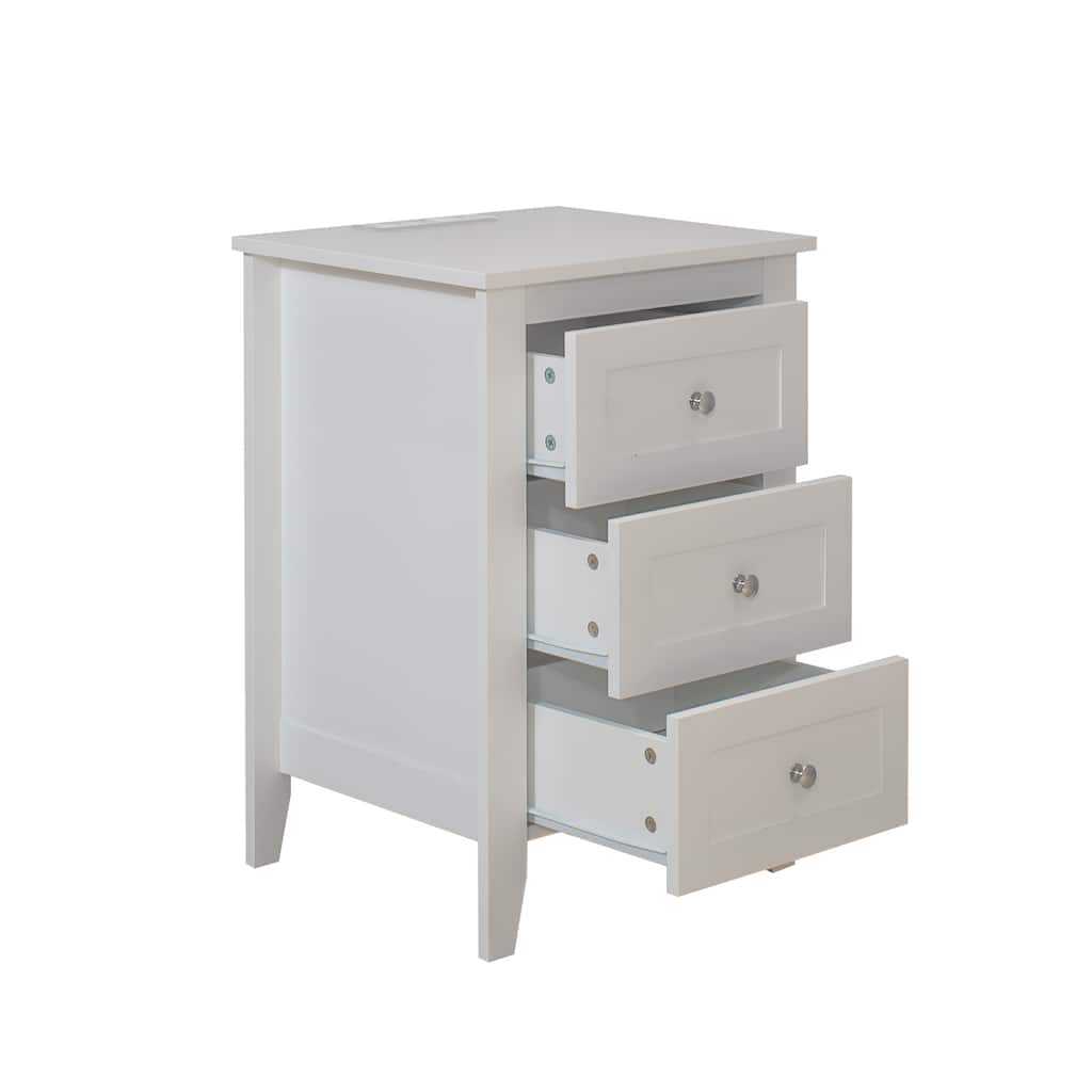 3 Drawer Nightstand with Charging Station and USB Ports & Power Outlets,Wooden Bed Side Table