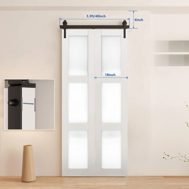 40" Bi-folding Sliding Barn Door Hardware Track Kit for 2 Doors,No Door (Track Length 40" for Double 18" Wide Door)