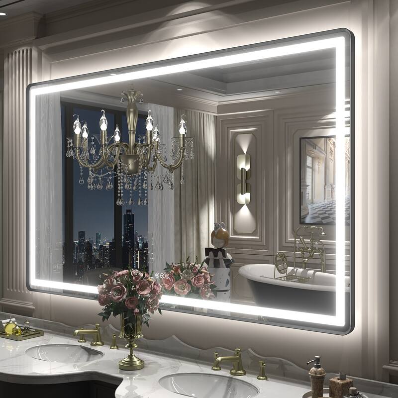 UL Certified Black Metal Framed LED Front Light and Backlit Anti-Fog Wall Bathroom/ Vanity Mirror