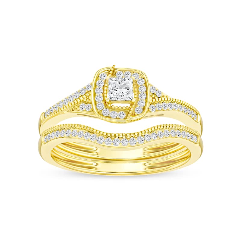 1/3ct TDW Diamond Halo Bridal Set in 10K Gold for Women - 7 - Yellow