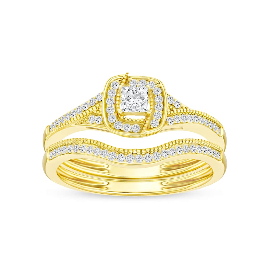 1/3ct TDW Diamond Halo Bridal Set in 10K Gold for Women