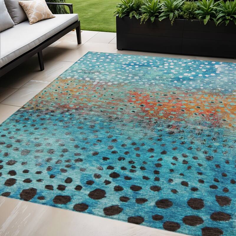HomeRoots Abstract Transitional Rectangle Outdoor Rug - 9' X 12'