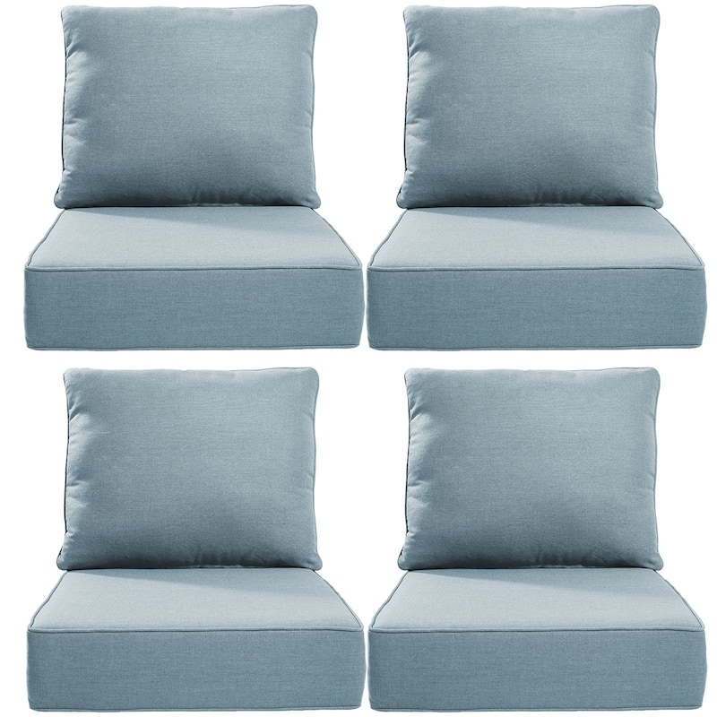 22" W x 24" D x 6" T Water & Fade Resistant Outdoor Lounge Chair Replacement Cushion Set - 4 Sets - Baby Blue