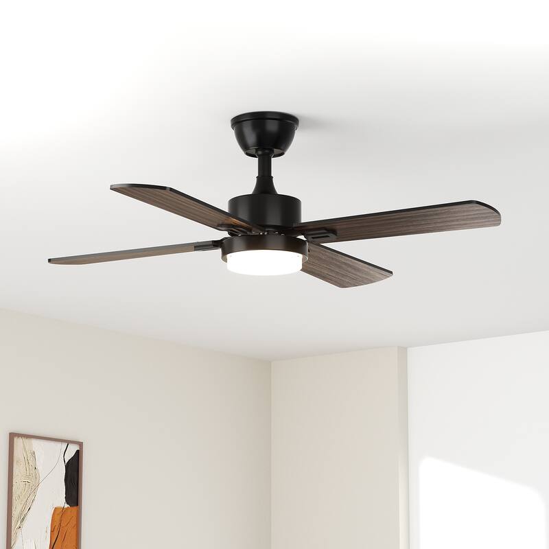 Modern Farmhouse Large Ceiling Fan with Integrated Light and Remote, Ceiling Fan with Timer and 6-speed Wind - 42'' - Black Walnut