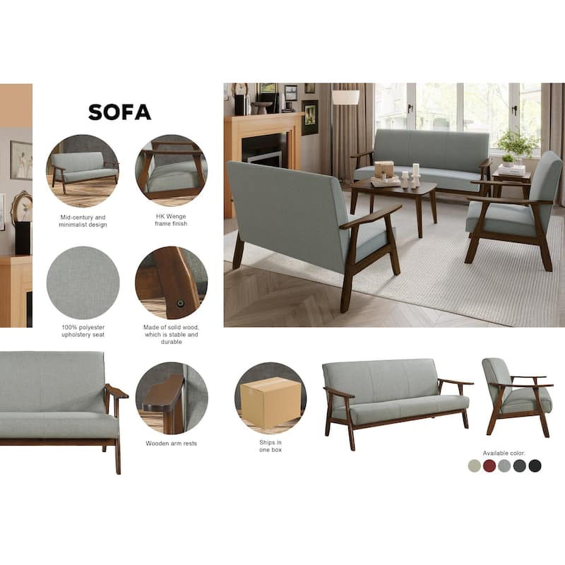 CraftPorch Wenge Wood Mid-Century Modern Linen Sofa