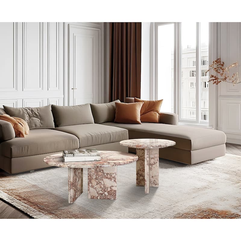 Modern Marble Coffee Table Set Luxury Marble Coffee Table Natural Stone Coffee Table, for Living Room‌, Pink