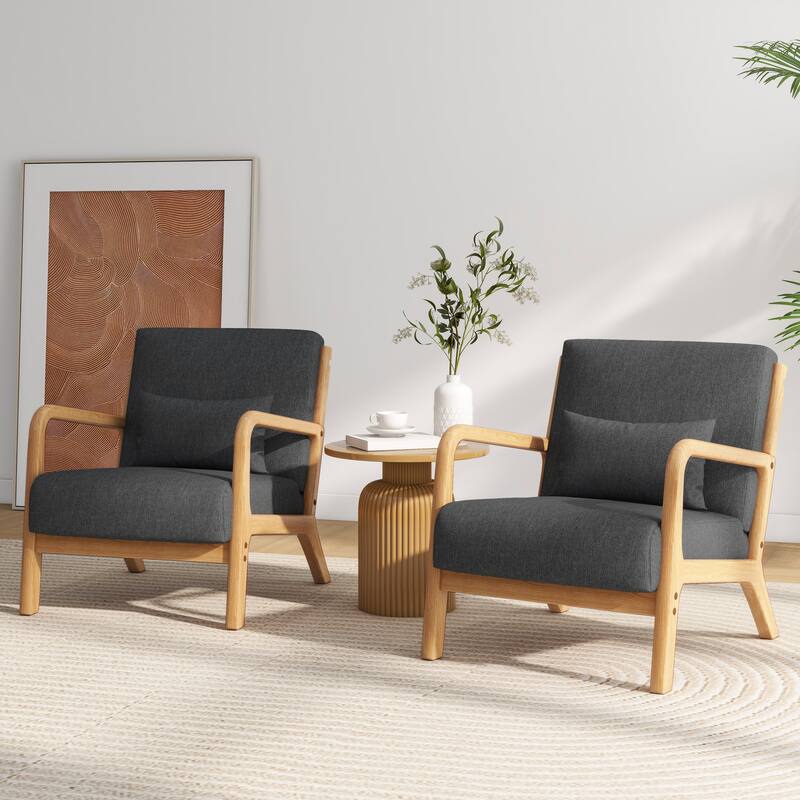 2 Set Mid Century ModernUpholstered Accent Chairs Armchair with Pillow